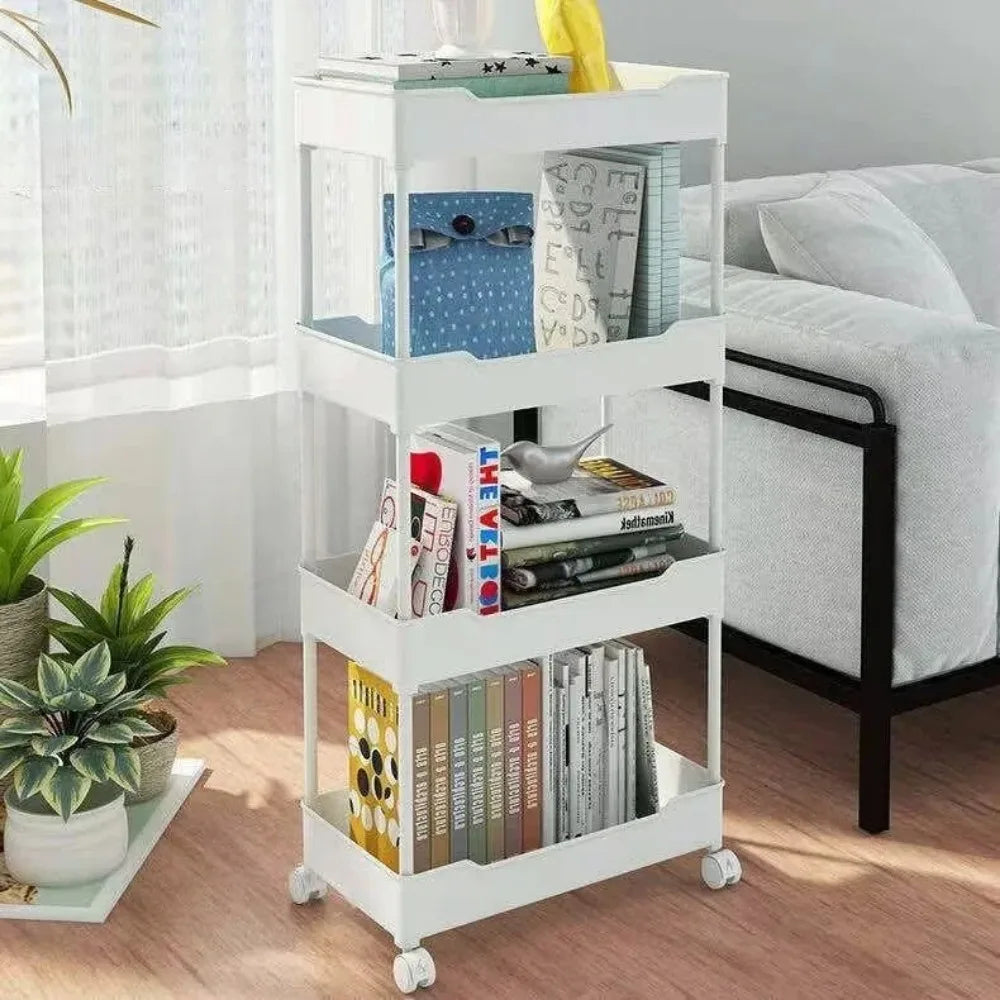 Carro de almacenamiento de estantería, carrito organizador de cocina móvil con ruedas, estantes de baño multicapa, estante de almacenamiento de aperitivos para el hogar