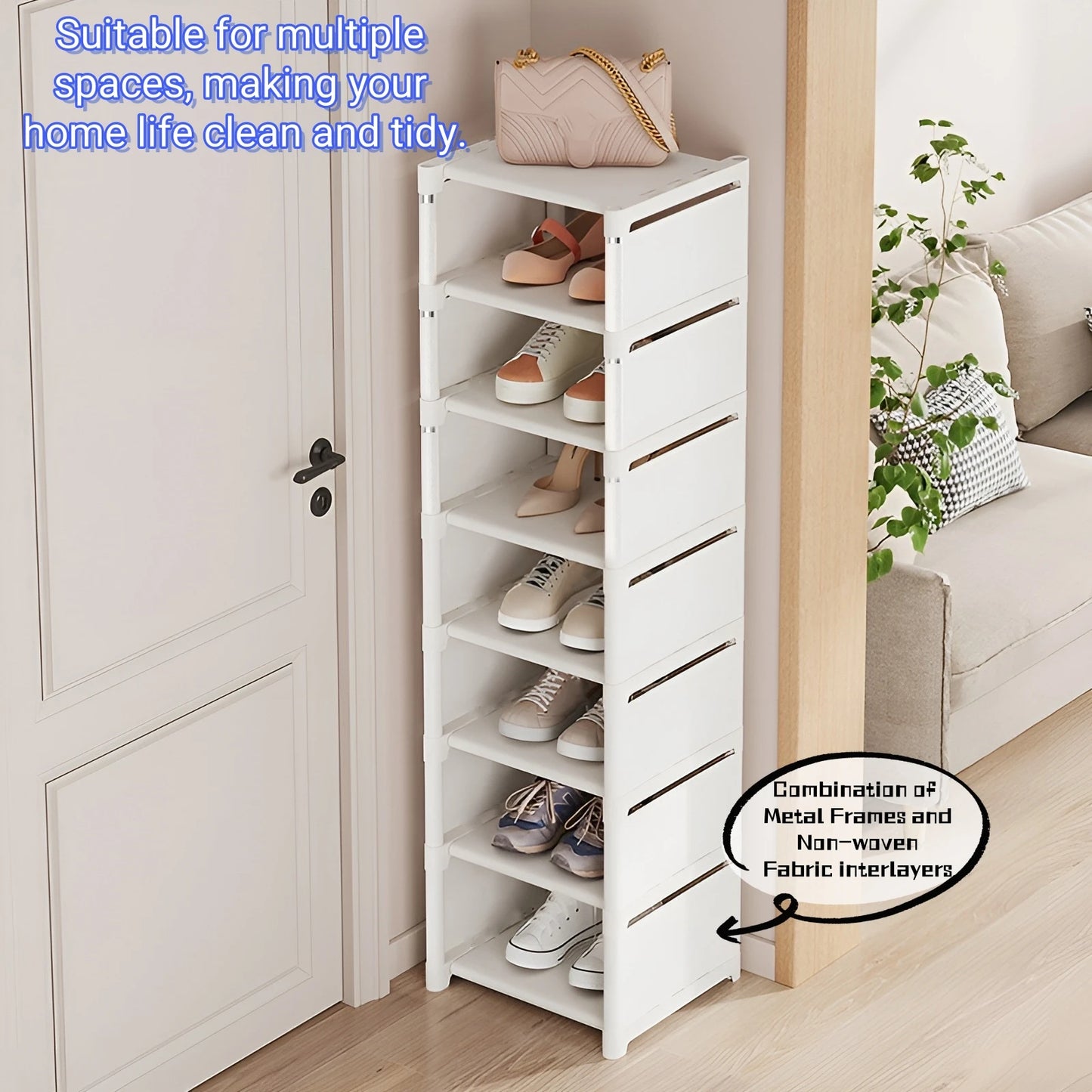 Organizador de zapatos de 6/8 capas, marco de Metal que ahorra espacio y Zapatero de tela multicapa, estante T1 para entrada, pasillo, sala de estar, 1 unidad