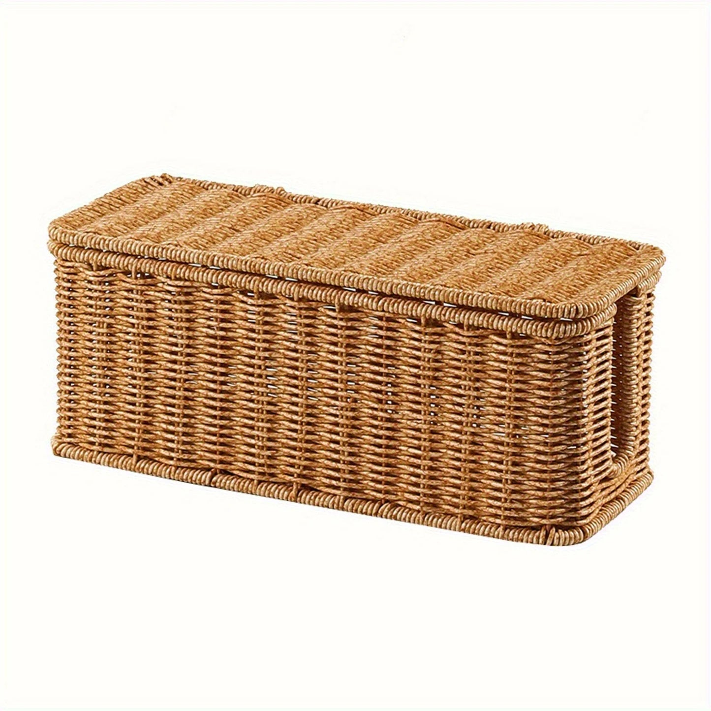 Caja eléctrica de ratán tejida a mano: material PE duradero, con tapa, con diseño de estilo rural rural, múltiples espacios de almacenamiento