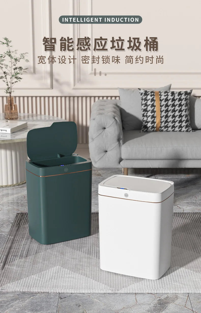 Cubo de basura inteligente de 15L, contenedor automático con Sensor sin contacto, impermeable, inodoro, para baño, cocina, dormitorio, cesta de basura moderna