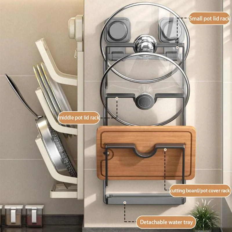 Estante para tapa de olla con ventosa, estante de almacenamiento de cocina sin perforaciones montado en la pared, estante para tabla de cortar de almacenamiento doméstico multifunción