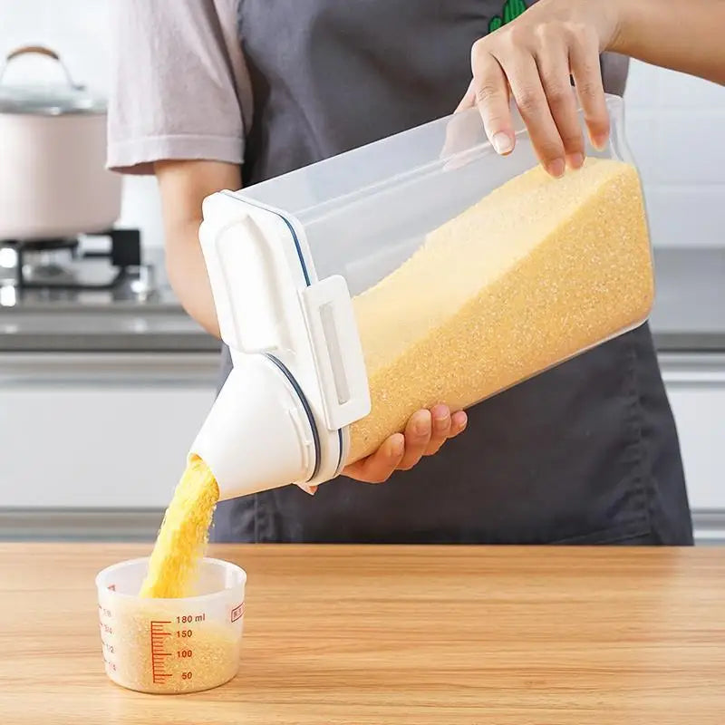 Contenedor de Arroz de 2.3L con Taza Medidora, Dispensador de Arroz de Plástico Libre de BPA, Recipiente de Almacenamiento de Alimentos para Cocina y Despensa para Avena y Harina