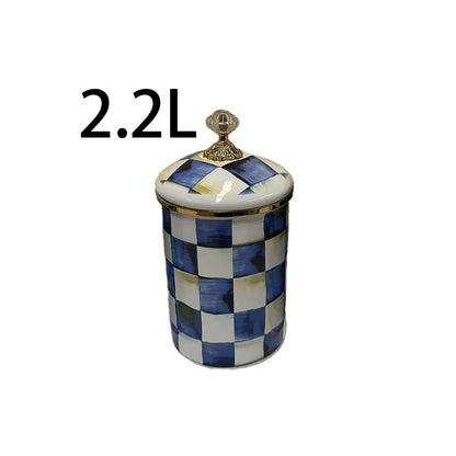 Tarro de almacenamiento clásico Retro europeo, adorno de tablero de ajedrez, contenedores de cocina esmaltados de porcelana, tarros de almacenamiento de azúcar para té y café