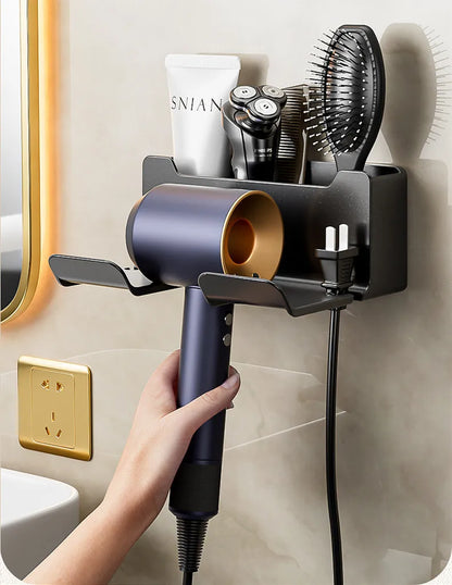 Soporte para secador de pelo montado en la pared, soporte para alisador de pelo, organizador de baño, estantes de organización de baño