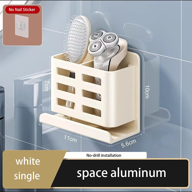 Estante de almacenamiento de peine para baño, estante de almacenamiento de pasta de dientes, sin perforaciones, montado en la pared, para cosméticos, maquinilla de afeitar