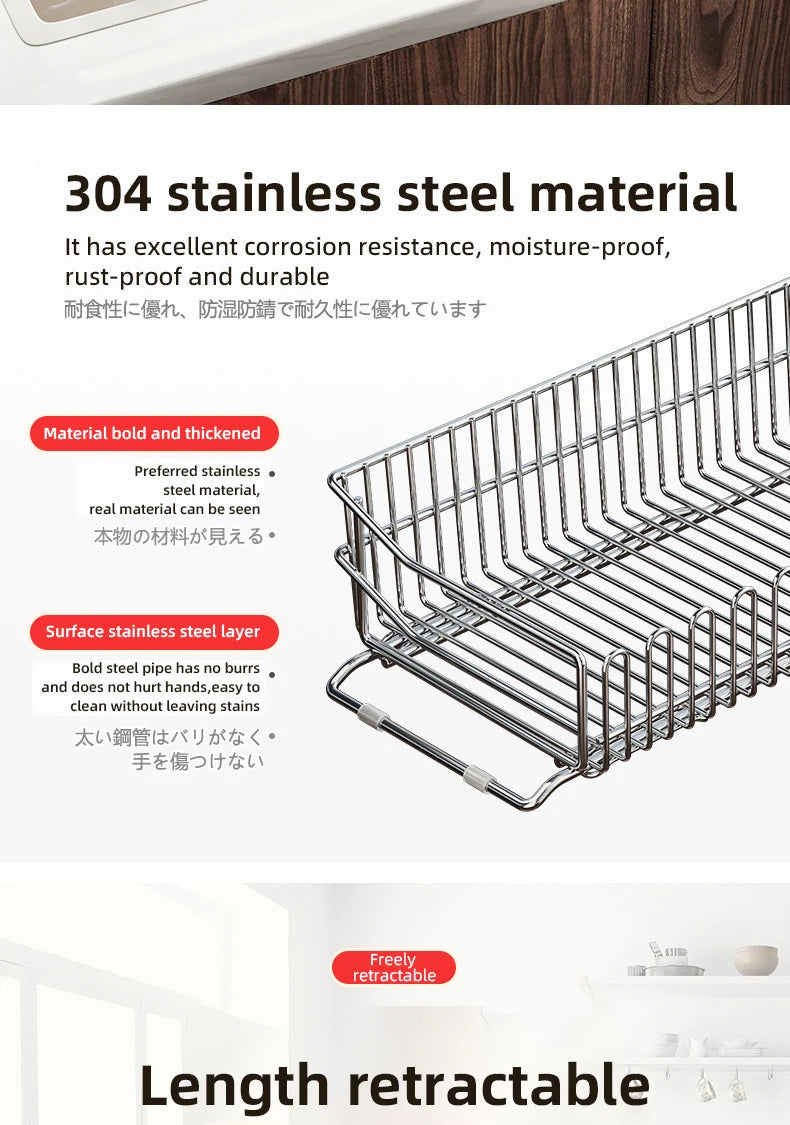 Escurridor de fregadero de cocina de acero inoxidable, estante de secado de platos expandible, soporte de almacenamiento para cuencos de frutas y verduras, organizar utensilios de cocina