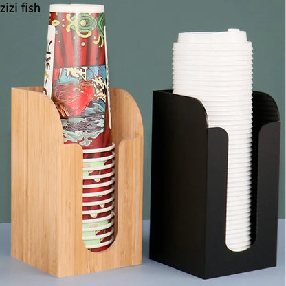 Soporte de acrílico para vasos, estante de almacenamiento de bambú, organizador de tienda de té con leche, caja de pañuelos, soporte para vasos de té con leche, soporte para servilletas