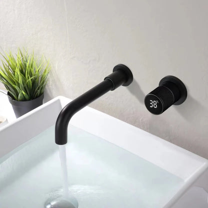 Grifo de baño de latón negro Diseño de pantalla digital inteligente oculto Grifo de lavabo de doble control frío y caliente gris de una sola manija