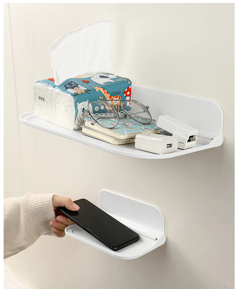 Estante de pared plegable sin perforaciones, estante flotante de plástico montado en la pared, para el hogar, baño, toalla, estante de almacenamiento de ropa