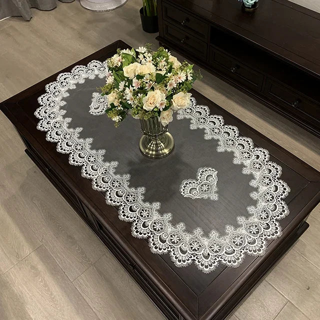 Mantel para mesa de té, cubierta de mesa de comedor, ovalada, blanca, Europa, flor bordada de poliéster, decoración del hogar de encaje para sala de estar
