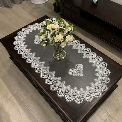 Mantel para mesa de té, cubierta de mesa de comedor, ovalada, blanca, Europa, flor bordada de poliéster, decoración del hogar de encaje para sala de estar