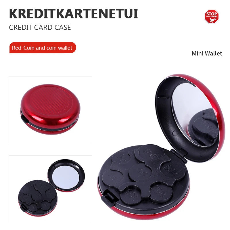 Mini caja de almacenamiento de monedas de Euro con espejo, portátil, aleación de aluminio, Circular, Zero, monedero, moda creativa, 1 unidad
