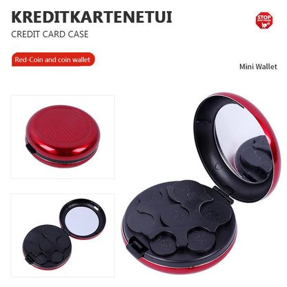 Mini caja de almacenamiento de monedas de Euro con espejo, portátil, aleación de aluminio, Circular, Zero, monedero, moda creativa, 1 unidad