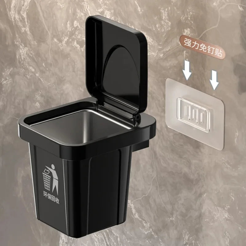 Cenicero colgante de pared de acero inoxidable con tapa, cubo de basura en forma de baño, sala de estar, decoración de baño sin perforaciones a prueba de cenizas