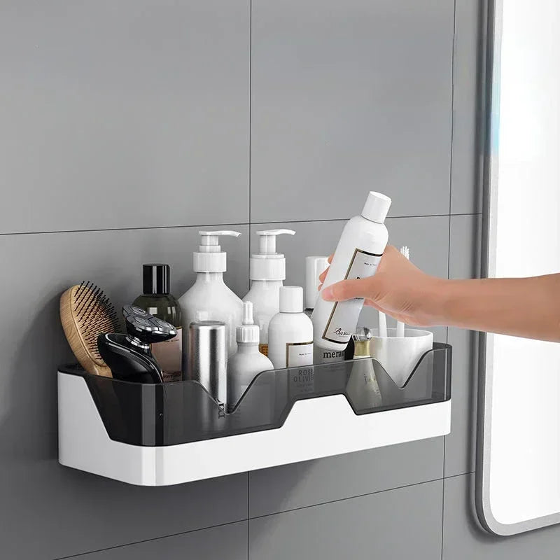 Estante organizador para baño, estante de almacenamiento para ducha, estantes de esquina negros, soporte de champú para inodoro de aluminio montado en la pared, sin taladro