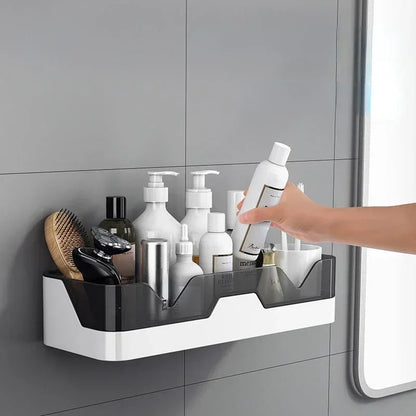 Estante organizador para baño, estante de almacenamiento para ducha, estantes de esquina negros, soporte de champú para inodoro de aluminio montado en la pared, sin taladro