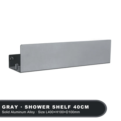 Estante organizador de baño negro con ganchos, estantes de decoración de cocina de aluminio en pared, estante de almacenamiento para ducha, montaje en pared