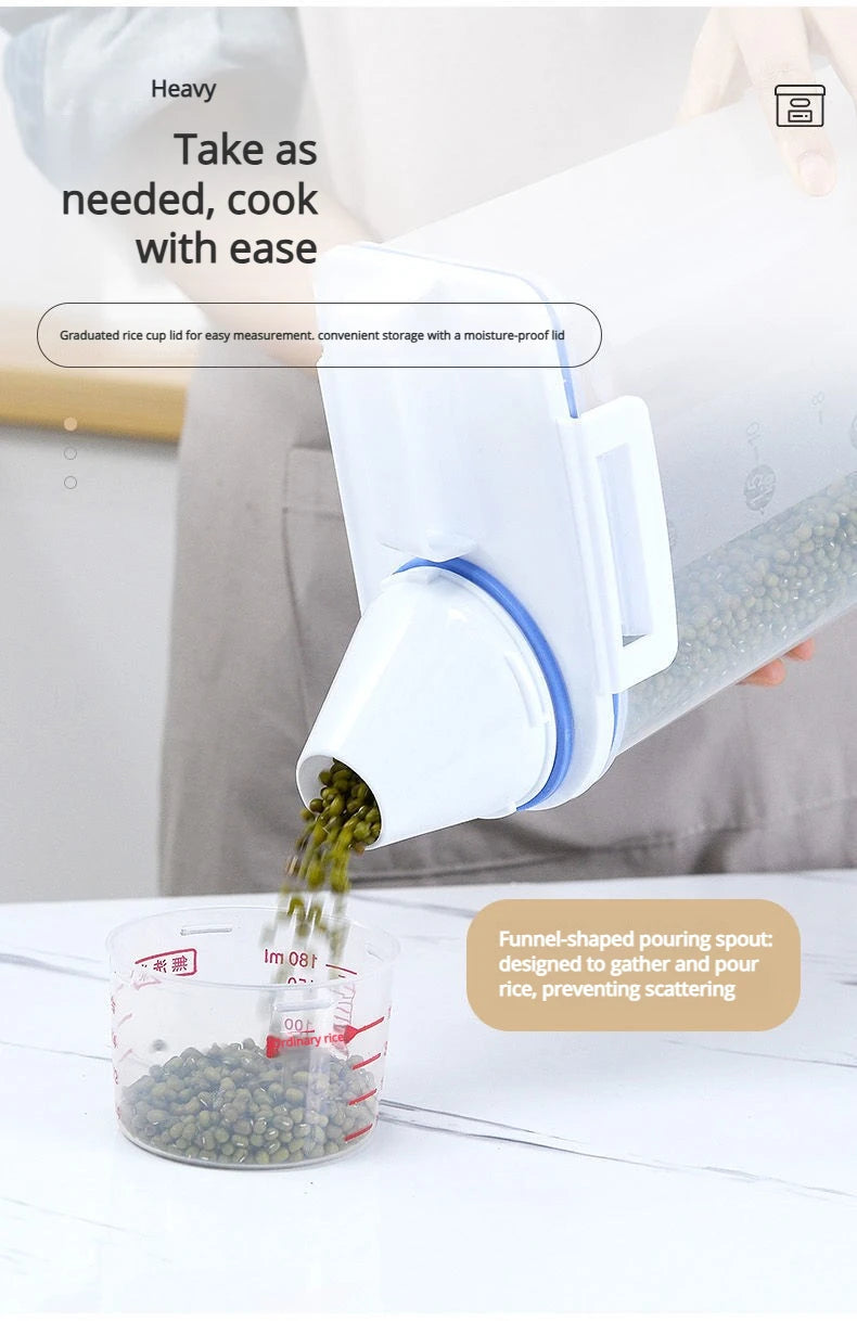 Contenedor de Arroz de 2.3L con Taza Medidora, Dispensador de Arroz de Plástico Libre de BPA, Recipiente de Almacenamiento de Alimentos para Cocina y Despensa para Avena y Harina