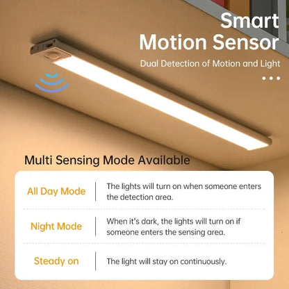 Luz LED con Sensor de movimiento, luz nocturna inalámbrica USB para debajo del gabinete, cocina, dormitorio, armario, Sensor, iluminación interior