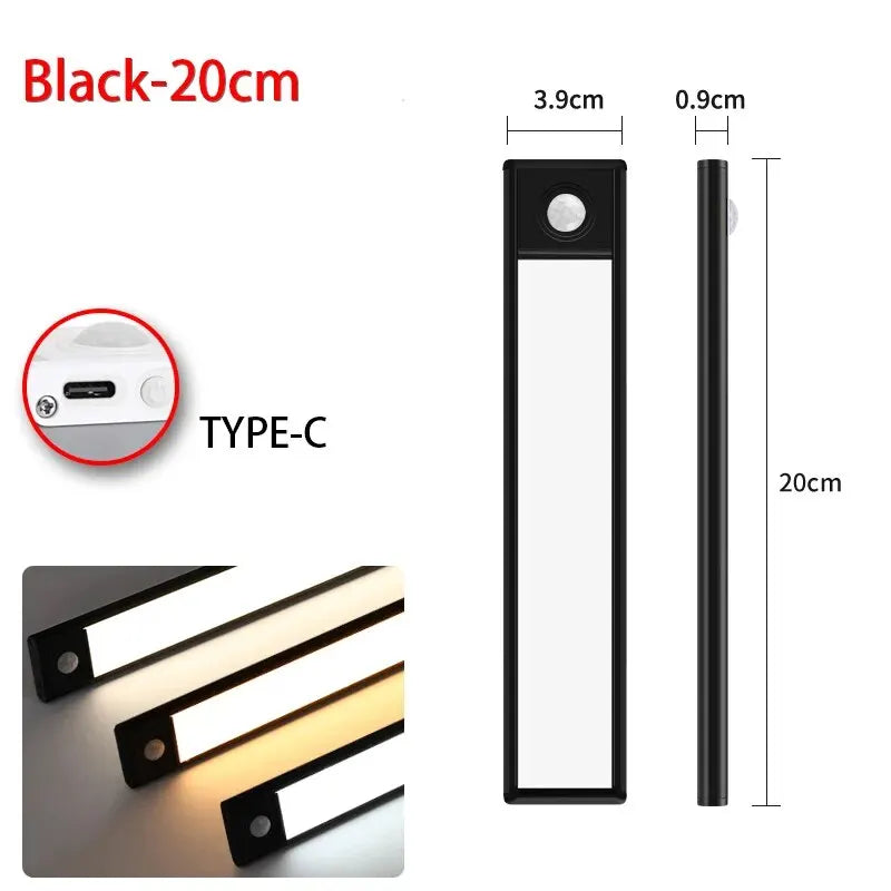 Luz LED con Sensor de movimiento, luz nocturna inalámbrica USB para debajo del gabinete, cocina, dormitorio, armario, Sensor, iluminación interior