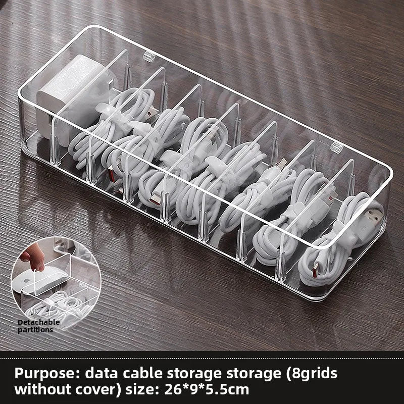 Caja de almacenamiento de cables de datos de plástico transparente, cable doméstico, cargador de teléfono móvil, Cable de carga, caja de acabado, caja de rejilla dividida