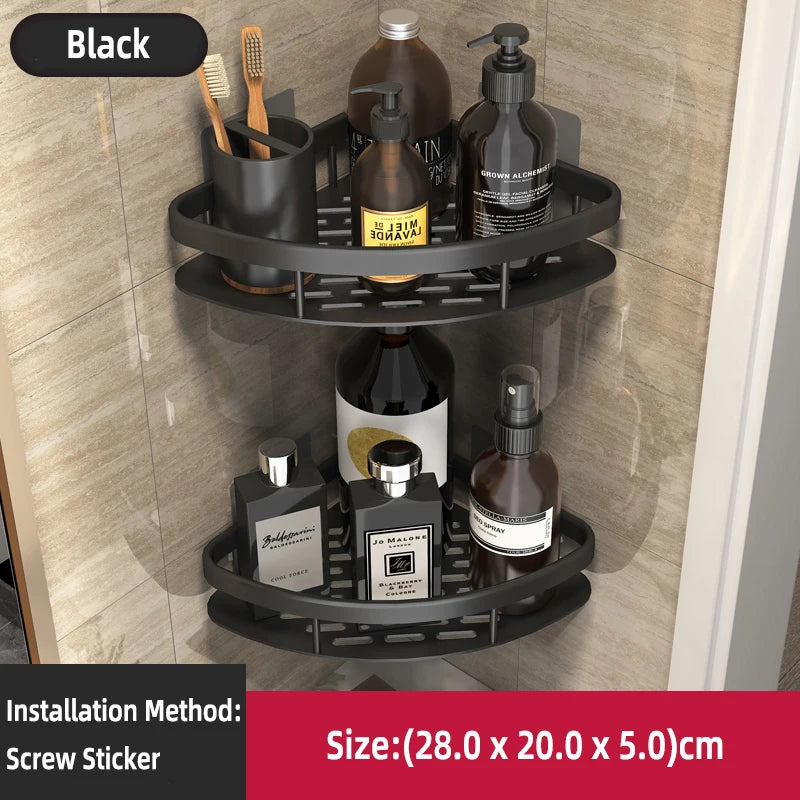 Estante de baño Sin taladro Aleación de aluminio Estante de almacenamiento de champú Montado en la pared Estantes de esquina para ducha de inodoro Accesorios de baño