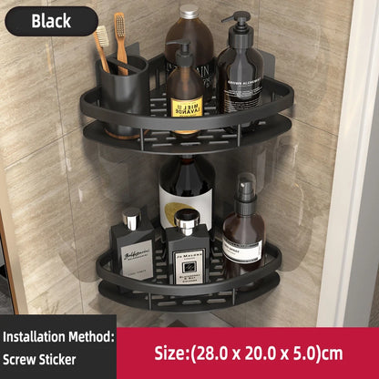 Estante de baño Sin taladro Aleación de aluminio Estante de almacenamiento de champú Montado en la pared Estantes de esquina para ducha de inodoro Accesorios de baño