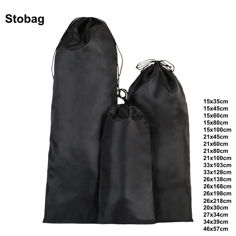 StoBag 10/5 Uds. Bolsas largas de nailon negro con cordón impermeable a prueba de polvo paraguas almacenamiento de embalaje bolsa organizadora de viaje reutilizable