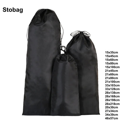 StoBag 10/5 Uds. Bolsas largas de nailon negro con cordón impermeable a prueba de polvo paraguas almacenamiento de embalaje bolsa organizadora de viaje reutilizable