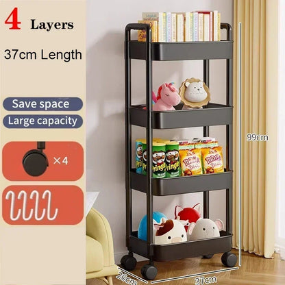 Carro de almacenamiento de estantería, carrito organizador de cocina móvil con ruedas, estantes de baño multicapa, estante de almacenamiento de aperitivos para el hogar