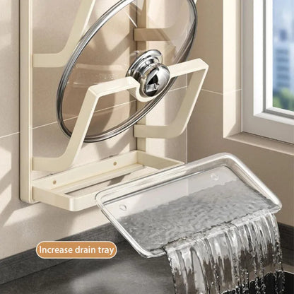 Estante para tapa de olla con ventosa, estante de almacenamiento de cocina sin perforaciones montado en la pared, estante para tabla de cortar de almacenamiento doméstico multifunción