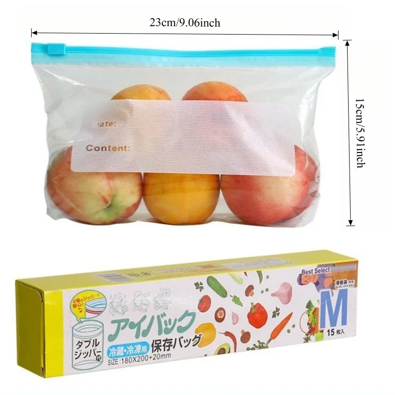 Bolsa de comida disponible en varios tamaños, bolsas Ziplock de calidad alimentaria para organización de almacenamiento de cocina, bolsa de aperitivos reutilizable de 10/15/20/45 Uds.