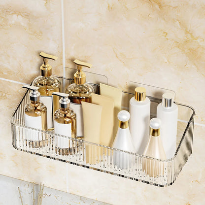 Estantes para champú y ducha montados en la pared, organizador sin perforación, Material PET transparente extraíble, estante de almacenamiento para el baño
