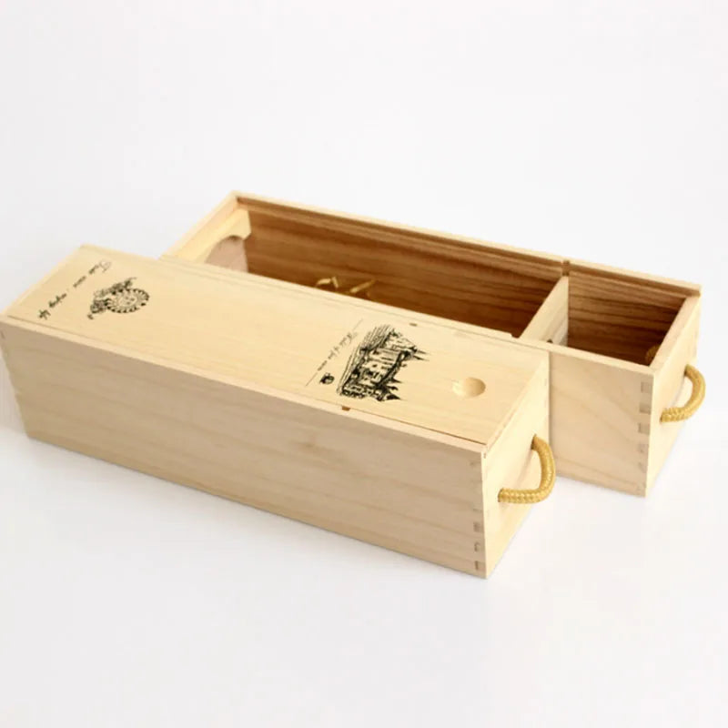Caja de vino de madera para una sola botella con tapa, caja de almacenamiento de vino reutilizable decorativa de grano de madera, soporte para botella de vino individual