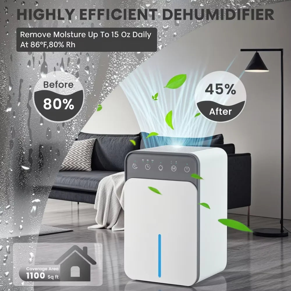 Deshumidificador de aire inteligente de 1500ML, Mini deshumidificador silencioso portátil para dormitorio, oficina, absorción de humedad silenciosa, pequeño deshumidificador