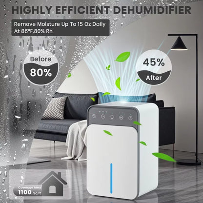 Deshumidificador de aire inteligente de 1500ML, Mini deshumidificador silencioso portátil para dormitorio, oficina, absorción de humedad silenciosa, pequeño deshumidificador