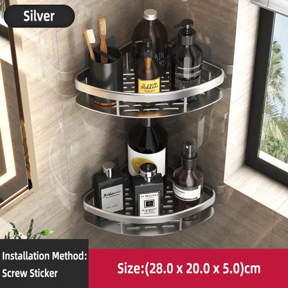 Estante de baño Sin taladro Aleación de aluminio Estante de almacenamiento de champú Montado en la pared Estantes de esquina para ducha de inodoro Accesorios de baño