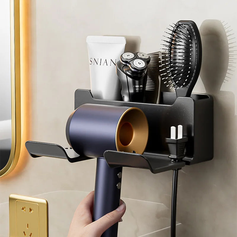 Soporte para secador de pelo montado en la pared, soporte para alisador de pelo, organizador de baño, estantes de organización de baño
