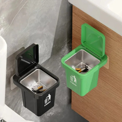 Cenicero colgante de pared de acero inoxidable con tapa, cubo de basura en forma de baño, sala de estar, decoración de baño sin perforaciones a prueba de cenizas