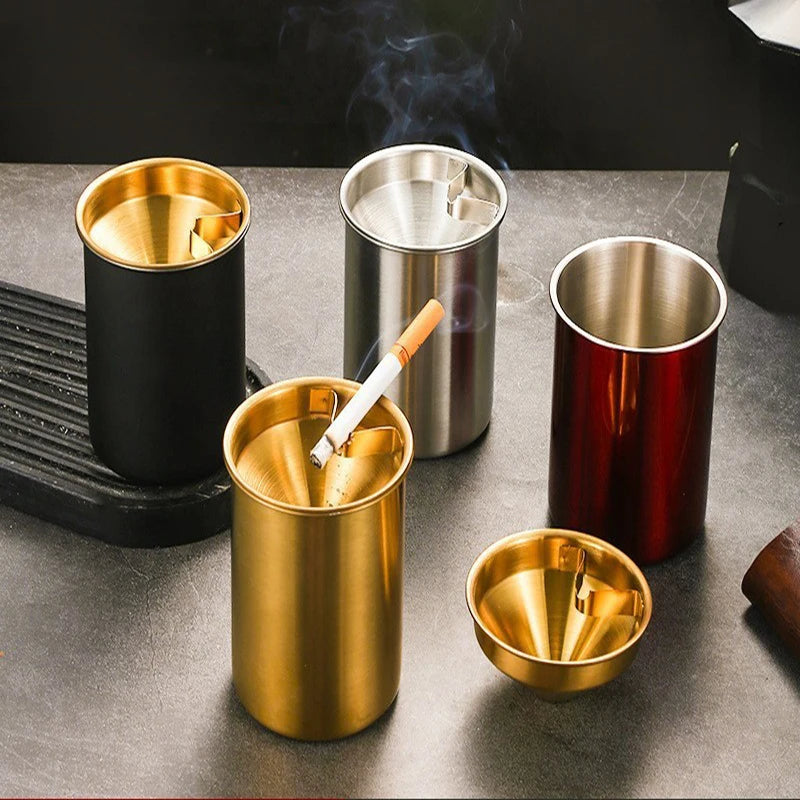 Embudo creativo de Cenicero de acero inoxidable con cubierta antimoscas y anticaída para uso doméstico y en coche
