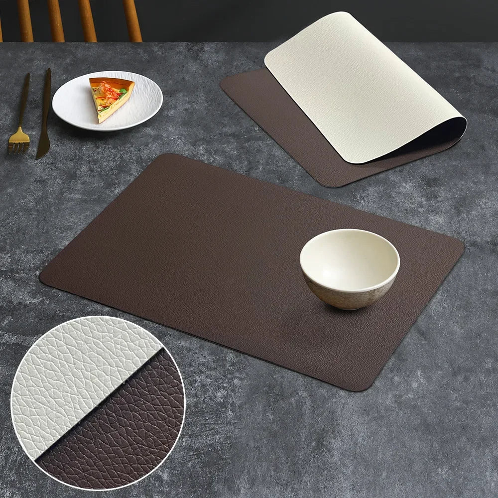 Tapete de mesa de comedor de cuero de doble cara de PVC, decoración de escritorio, tapete para platos de comedor para el hogar, tapete antideslizante para cuencos, tapete de aislamiento térmico