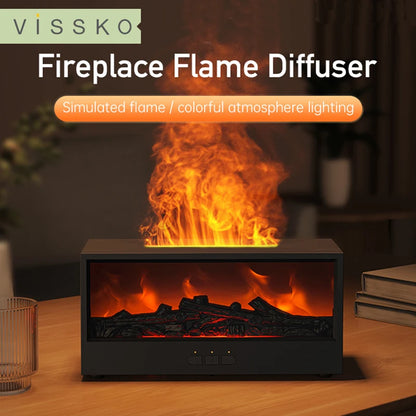 VISSKO-humidificador de aire creativo para chimenea, difusor de aceites esenciales con apagado automático sin agua y luz LED, Control remoto para regalo