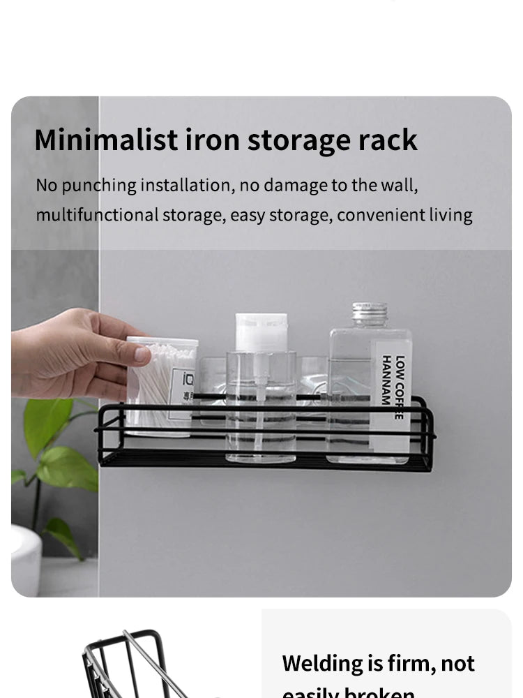 Estante de almacenamiento para baño, organizador de cocina, estantes negros, marco de esquina, perforador de ducha de hierro, estante de Caddy montado gratis