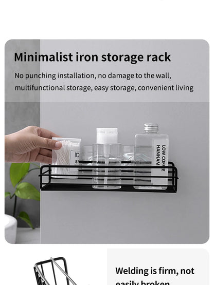 Estante de almacenamiento para baño, organizador de cocina, estantes negros, marco de esquina, perforador de ducha de hierro, estante de Caddy montado gratis