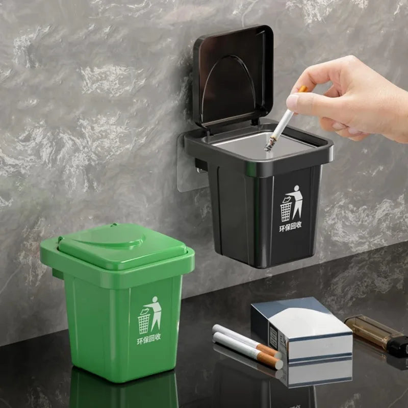 Cenicero colgante de pared de acero inoxidable con tapa, cubo de basura en forma de baño, sala de estar, decoración de baño sin perforaciones a prueba de cenizas