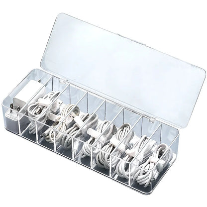 Caja de almacenamiento de cables de datos de plástico transparente, cable doméstico, cargador de teléfono móvil, Cable de carga, caja de acabado, caja de rejilla dividida