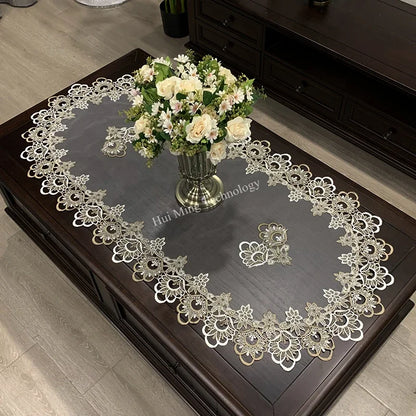 Mantel para mesa de té, cubierta de mesa de comedor, ovalada, blanca, Europa, flor bordada de poliéster, decoración del hogar de encaje para sala de estar