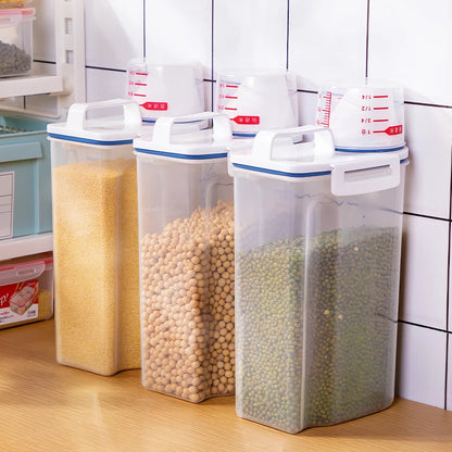 Contenedor de Arroz de 2.3L con Taza Medidora, Dispensador de Arroz de Plástico Libre de BPA, Recipiente de Almacenamiento de Alimentos para Cocina y Despensa para Avena y Harina