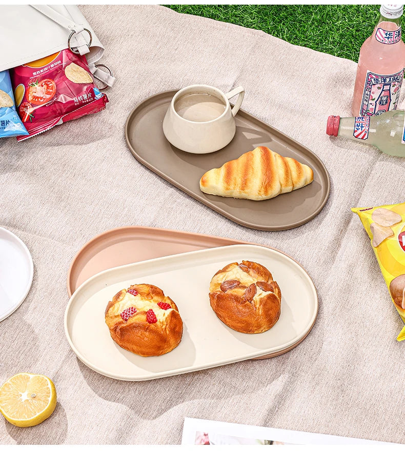 Bandeja de almacenamiento de plástico ovalada, bandeja reutilizable para servir alimentos, bandeja de fruta y postre, organizador de cocina, bandeja de exhibición de joyería multiusos