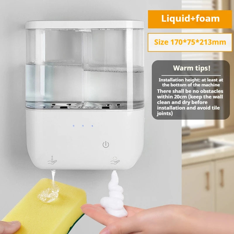 Dispensador automático de jabón de doble cabezal, dispensador de jabón líquido montado en la pared para champú/Gel de ducha/jabón para platos, baño inteligente